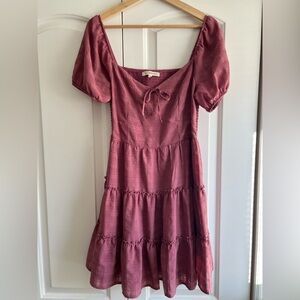 Rewind Dusty Rose Pink Puff Sleeve Sweetheart Neck Tie Front Mini Dress